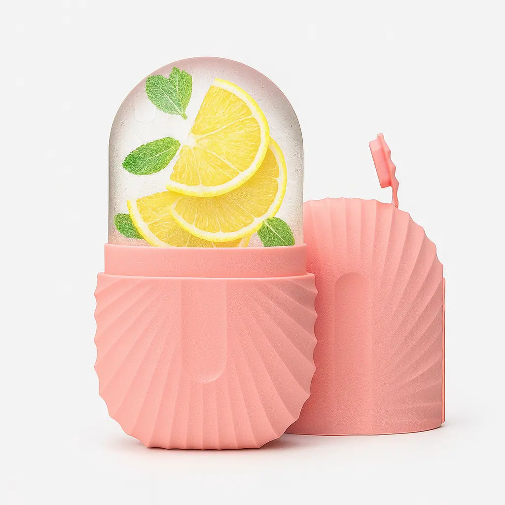 Ice roller visage CryoLift rose rempli de citron et menthe pour effet rafraîchissant