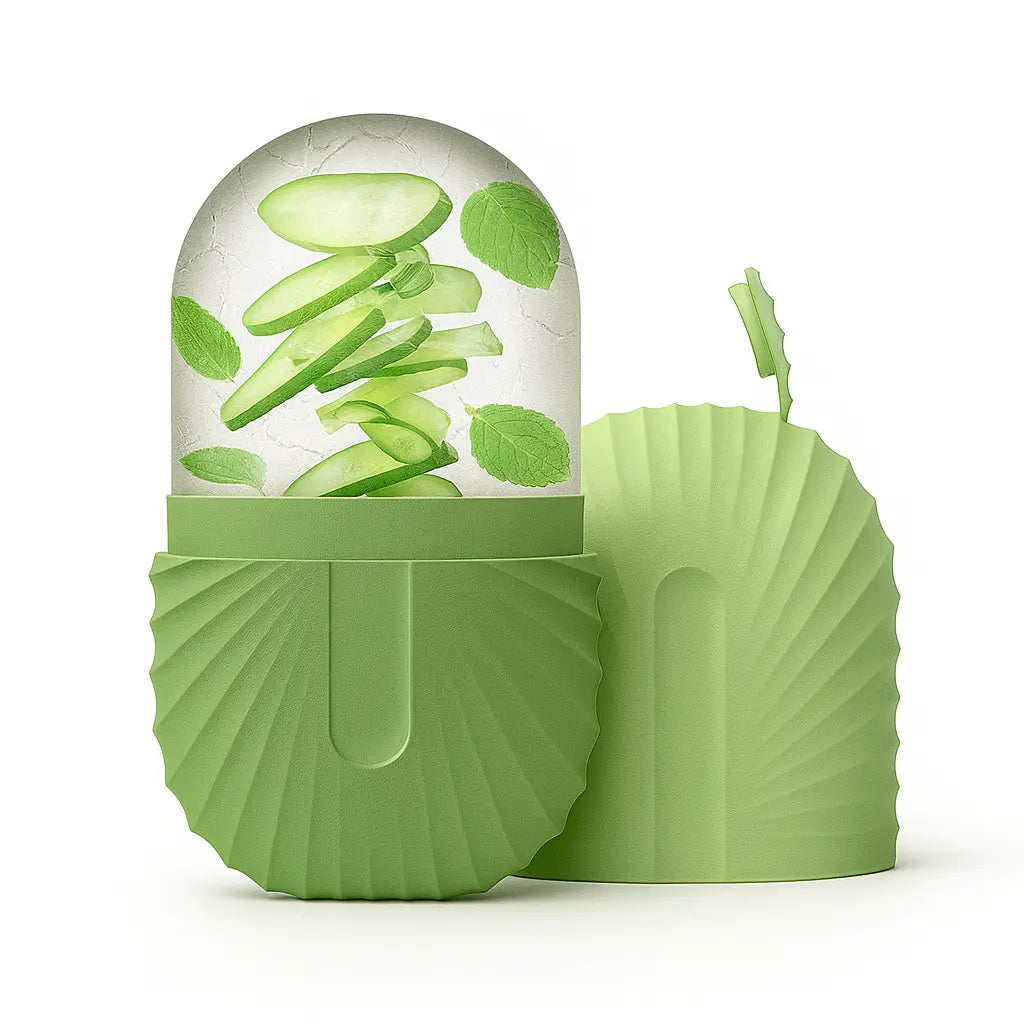 Ice roller visage CryoLift vert avec aloe vera et menthe pour apaiser et rafraîchir la peau