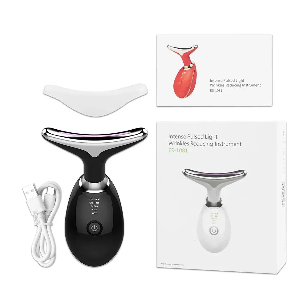 Appareil de Soins Esthétiques pour le Visage et le Cou, Masseur Facial EMS avec Thérapie Par Lumière LED, Réducteur de Double Menton, Rajeunissement de la Peau, Raffermissement et Anti-Rides
